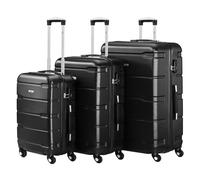 Zelsius Koffer Set 3 Stück, Schwarz | ABS Hartschalenkoffer mit Zahlenschloss, Doppelrollen und Innen Trennwand | Trolley, Koffer Groß, Luggage Set, Handgepäckkoffer, Hartschalenkoffer Set 3 teilig