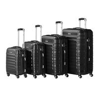 Zelsius Koffer Set 4 Stück, Schwarz | ABS Hartschalenkoffer mit Zahlenschloss, 4 Rollen und Innen Trennwand | Handgepäckkoffer, Hartschalenkoffer Set 4 teilig, Trolley, Koffer Groß