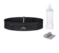 Zelvot Laufgürtel für Handy, Running Belt Wasserdicht mit 400ml Trinkflasche, Lauftasche Jogging mit 3 Taschen, Verlängerungsgurt & Sporthandtuch, Bauchtasche Joggen für Herren und Damen (Schwarz, L)