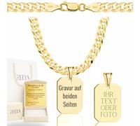 ZELYA Vergoldete 925/585 14K Panzerkette 2/3,8/5/ 5,6/6,5 mm mit Dog Tag Anhänger - Herren Halskette Gold kette- Erkennungsmarke personalisiert, Kette und box mit Gravur, hundemarke lange 45-70 cm