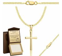 ZELYA Vergoldete Silberkette mit Kreuzanhänger 925 585 - 2mm Goldkette Herren Damen Panzerkette Kreuz Kette Schmuck Halskette Silber Gold Necklace Men Women, Gravur & Geschenkbox Inklusive