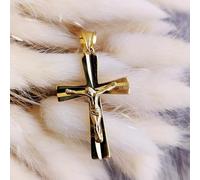 ZELYA Vergoldete Silberkette mit Kreuzanhänger 925 585 - 2mm Goldkette Herren Damen Panzerkette Kreuz Kette Schmuck Halskette Silber Gold Necklace Men Women, Gravur & Geschenkbox Inklusive