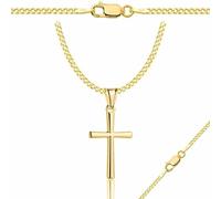 ZELYA Vergoldete Silberkette mit Kreuzanhänger 925 585 - 2mm Goldkette Herren Damen Panzerkette Kreuz Kette Schmuck Halskette Silber Gold Necklace Men Women, Gravur & Geschenkbox Inklusive