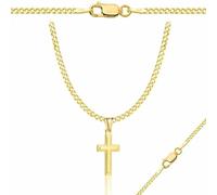 ZELYA Vergoldete Silberkette mit Kreuzanhänger 925 585 - 2mm Goldkette Herren Damen Panzerkette Kreuz Kette Schmuck Halskette Silber Gold Necklace Men Women, Gravur & Geschenkbox Inklusive
