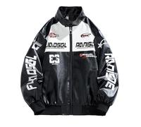 ZEMALON Jacke Herren Mode Gutaussehend Kunstlederjacke Herren Casual Persönlichkeit Trend Übergangsjacke Herren Langarm Jacke Herren Outdoorjacke Herren A-Black M