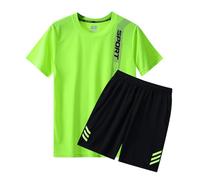 ZEMALON Sportshirt Herren Casual Mode T-Shirts Für Herren Set Streatwear Trainingsanzüge Für Herren Sportanzug Herren Klassisch Trend 2-Teiliges Set Herren B-Bright Green M