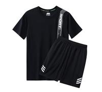 ZEMALON Sportshirt Herren Casual Mode T-Shirts Für Herren Set Streatwear Trainingsanzüge Für Herren Sportanzug Herren Klassisch Trend 2-Teiliges Set Herren A-Black 4XL