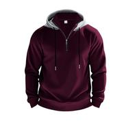 ZEMALON Sweatshirt Herren Casual Mode Ohne Kapuze Tops Jugend Klassisch Sportshirt Regular Fit Persönlichkeit Trend Langärmeliges Pullover E-Wine Red M