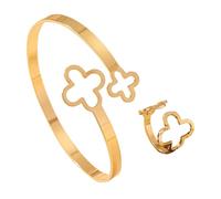 ZENGSING Breiter Damen Armspange, Vierblättriges Kleeblatt Armreif Armband, Gold offene Ringe, Verstellbare Schmuckset für Frauen Teenager MädchenBreiter Damen Armspange (Gold C)