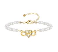 ZENGSING Damen Unendlichkeit Herz Armbänder Halskette Ewigkeitsherz Perlen Armbänder Kette Verstellbar Halskette 18K Vergoldete Infinity-Herz Armband Perlenkette Geschenk für Frauen Mädchen (Armband)