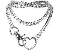 ZENGSING Punk Kette Choker Herz-Ring Anhänger Halskette, Punk Goth Herz Ring Choker Vintage Taille Kette, Gothic Herze Chokers Schmuck für Männer Frauen Silber
