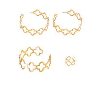 ZENGSING Vierblättriges Kleeblatt Schmuckset für Damen und Mädchen, Gold Anhänger Ohrstecker Ringe Armreif Armband Kettenarmband Set, Geschenke zum Muttertag Geburtstag Weihnachten (4 Stück(A))