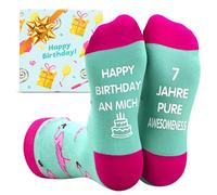 ZENO Geburtstagssocken für Mädchen 7 Jahre - Lustige Socken Kinder Größe 31-34, Geschenkidee für Mädchen, Rosa Socken mit Spaßigem Spruch
