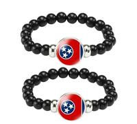ZENRUIMING 2 Tennessee State Flag Black Beaded Bracelet Handmade Stretch Cord American State Flag Bracelet