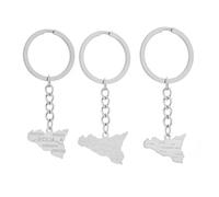 ZENRUIMING 3 Teile Italien Sizilien Karte Schlüsselanhänger, Stadtplan Edelstahl Glossy Anhänger, Sizilien Reise Souvenir, Auto Rucksack Bekleidung Accessoires, Silber, One Size