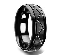 ZENSE - Glänzender schwarzer Herrenring mit Rillen ZR0177, Gr. 61 (Innen-Ø 19.4mm, Umfang 61mm)