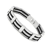 ZENSE - Herren-Armband aus Edelstahl und schwarzem Gummi ZB0145, Moyenne, Edelstahl, Kein Edelstein