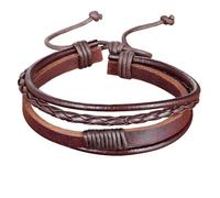 Zense Herren-Armband, Leder, verstellbar, ZB0107, geflochten, Schwarz / Braun