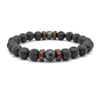 ZENSE - Verstellbares Armband für Männer mit glatten schwarzen Perlen aus Magma und Onyx ZB0342