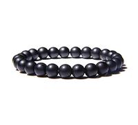 ZENSE - Verstellbares Armband für Männer mit schwarzen, glatten Naturlava-Perlen ZB0340