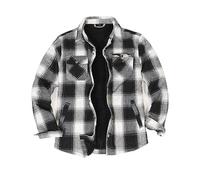 ZENTHACE Herren Sherpa gefüttert Flanell Jacke Fleece gefüttert Cpo Overshirt lässig Arbeit Plaid Flanelle Outdoor Blk-Weiß L