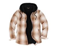 ZENTHACE Herrenjacke aus Sherpa-Fleece, kariertes Flanellhemd, mit Druckknöpfen, Winter-Shacket mit Kapuze, CAMEL, XL