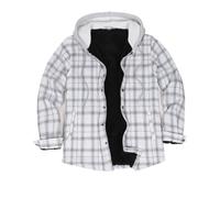 ZENTHACE Herrenjacke aus Sherpa-Fleece, kariertes Flanellhemd, mit Druckknöpfen, Winter-Shacket mit Kapuze, M