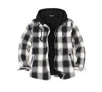 ZENTHACE Herrenjacke aus Sherpa-Fleece, kariertes Flanellhemd, mit Druckknöpfen, Winter-Shacket mit Kapuze, Schwarz, XL