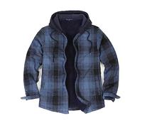 ZENTHACE Herrenjacke aus Sherpa-Fleece, kariertes Flanellhemd, mit Druckknöpfen, Winter-Shacket mit Kapuze, Marineblau, XL
