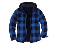 ZENTHACE Herrenjacke aus Sherpa-Fleece, kariertes Flanellhemd mit Druckknopfleiste, Winter-Plaidejacke mit Kapuze, Blau kariert, M