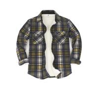 ZENTHACE Männer Sherpa Fleece Gefüttertes Flanell Shacket Jacke Outdoor Arbeit Karo Cpo Overshirt Herbst Winter Warme Jacke Navy Yellow XL