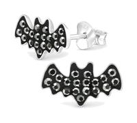 Zenvie Fledermaus-Ohrstecker mit 38 Kristallen, Silber 925 | 925er Sterlingsilber, 10,1x5,8 mm, nickelfrei, Geschenkbox, mit 38 kristallen besetzt