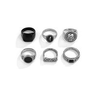 ZEPFJHE 6-teiliges Punk Silber Gold Farben Kettenringe für Herren, Hip Hop Vintage Set, Unisex Paar Trend Schmuck Set für Silber Gold Frauen, schwarze Steinringe für Gothic, für Teenager