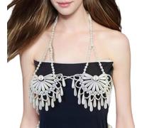 ZEPFJHE Multi Layered Perlen Quasten BH Schmuckset Mit Legierungsperlen Trendige Körperkette Für Rave Party Wear Accessoires Elegante Abs Perlen Trassels Dessel Halskette