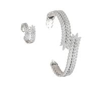 ZEPFJHE Stabiles Kupfer-Set, strukturierte Weizen-Designs, Ringe und offener Armreif, verziert mit Schmuck, Zirkonsteinen, Kupferschmuck mit Zirkonia-Stein