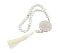 ZEPFJHE Stilvoller Rosenkranz-Armreif mit Kunstperlen und weißen Quasten, dekoratives Armband für den täglichen Gebrauch und als Geschenk, eleganter Handgelenkschmuck