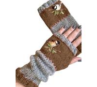 ZEPFJHE Warme Damen Handschuhe mit Farbblockierung, gestrickt, kurz, fingerlos, elegant, Bestickt, Outdoor, Radfahren, Halbfinger Fäustlinge, warme Winter Strickhandschuhe