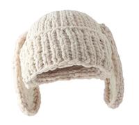 ZEPFJHE Weicher Strickpullover, warme Kopfbedeckung für Damen, Winter, Radfahren, Klettern, Skifahren, Pullover, Mütze, dickes Futter, übergroße Strickmütze mit Ohren, schöne bunte Skimütze, beige