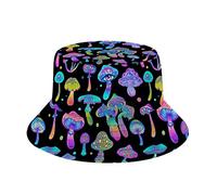 ZePinger Pilzhut, verstaubar, für Reisen, Strand, Sonnenhut, Rave-Outfits, Rave-Zubehör, Fischermütze für Damen und Herren, Pilze psychedelisch bunt, Einheitsgröße