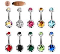 ZEPIQOR 10 Stück Bauchnabelpiercing, chirurgenstahl, gold, 10 Farben, mit zwei Edelsteinen, Edelstahl, Körperschmuck, Piercing, 1,6 mm x 11 mm