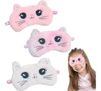 ZEPIQOR 2 Stück Schlafmaske für Kinder Weiche Augenbinde für Plüsch Schlafaugenabdeckung Süßer Tier Schlafaugenschutz für Mädchen Jungen Reisen Nickerchen Partyzubehör (Rosa Weißer Katzen Stil)