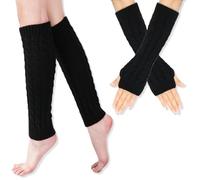ZEPIQOR Damen Langer Beinwärmer, Frauen Mädchen Winter Crochet Stricken, armstulpen damen, stulpen damen, Kniestrümpfe Legwarmers Strümpfe Overknees Schwarz