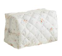 ZEPIQOR Kosmetiktasche blumen Gesteppte mit Blumenmuster und großem Fassungsvermögen aus weichem Baumwollmaterial für Make-up-Pinsel und Beauty-Utensilien (Weiß)