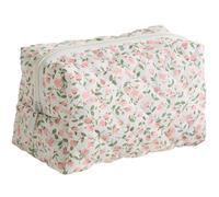 ZEPIQOR Kosmetiktasche blumen Gesteppte mit Blumenmuster und großem Fassungsvermögen aus weichem Baumwollmaterial für Make-up-Pinsel und Beauty-Utensilien (Rosa)