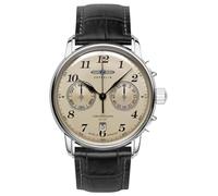 Zeppelin 7678-5 LZ129 Hindenburg Chronograph Herrenuhr - Edelstahl silberfarben - Champagner Zifferblatt - Lederband - Japanisches Quarzwerk - Made in Germany