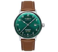 Zeppelin 8056-4 Hindenburg Automatik Herrenuhr, Edelstahl Silberfarben, Grün, Lederband Braun