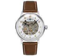 Zeppelin 8068-1 Herren Automatikuhr 38 mm Skelett Leder | Made in Germany, weißes skelettiertes Zifferblatt, goldfarbene Zahlen, Automatikwerk, Sichtboden, 5 ATM