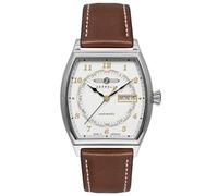 Zeppelin 8360-1 Herren Automatikuhr 36 x 37 mm Weiß Leder Braun | Tonneau Edelstahlgehäuse, Automatikwerk, Tag & Datum, Sichtboden, Mineralglas, 5 ATM