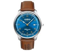 Zeppelin 9640-3 Méditerranée Herrenuhr für Herren - Quarzwerk, Edelstahlgehäuse, blaues Zifferblatt, Lederband, 40 mm