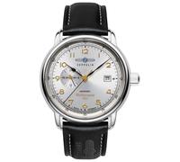 Zeppelin 9668-1 Méditerranée Herren Automatikuhr 40 mm | Made in Germany, silberfarbenes Edelstahlgehäuse, Lederband, Datum, 24-Stunden-Anzeige, 5 ATM